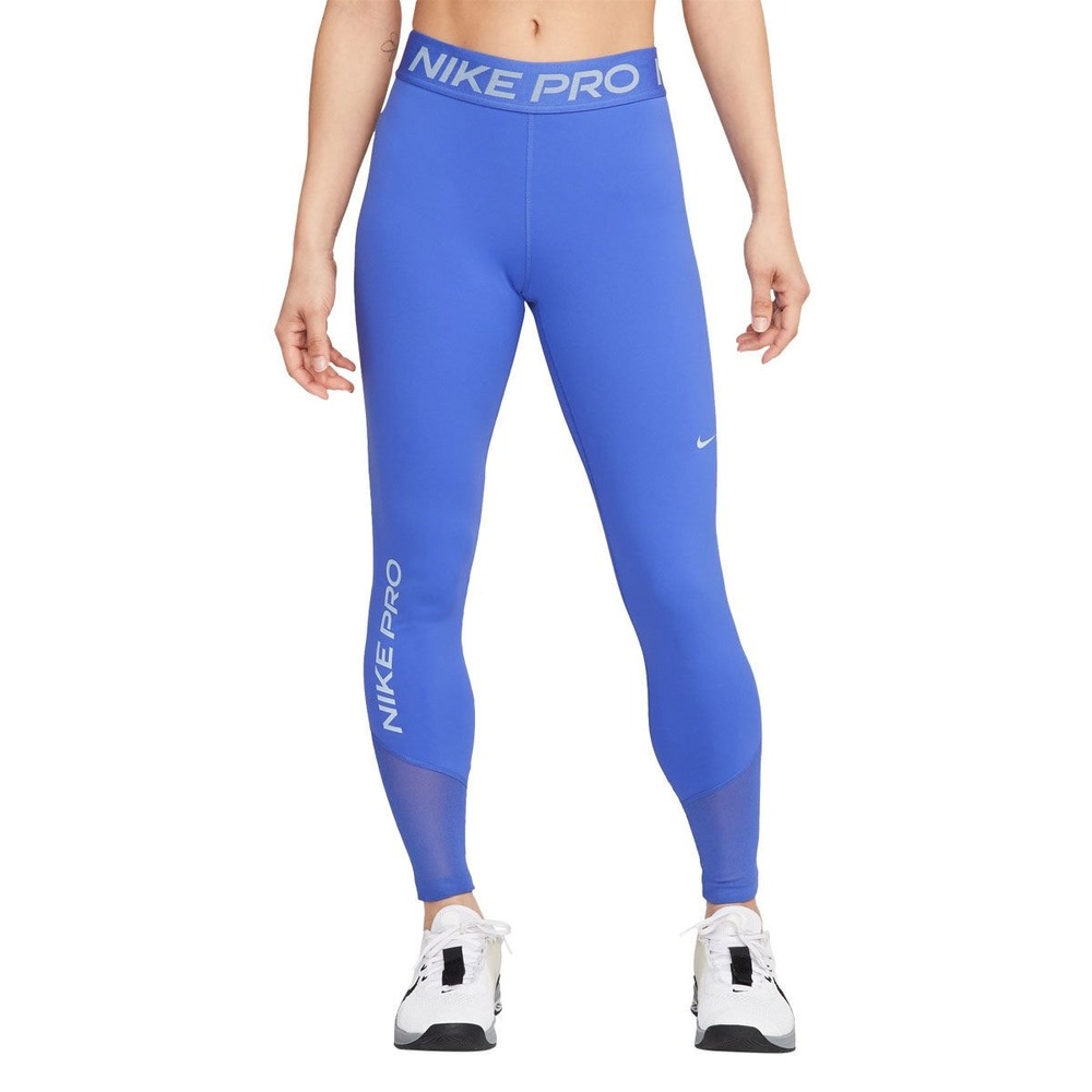 Nike Pro Women Small Blue Dri-FIT Mesh Panel Mid Rise Leggings FB5687-413